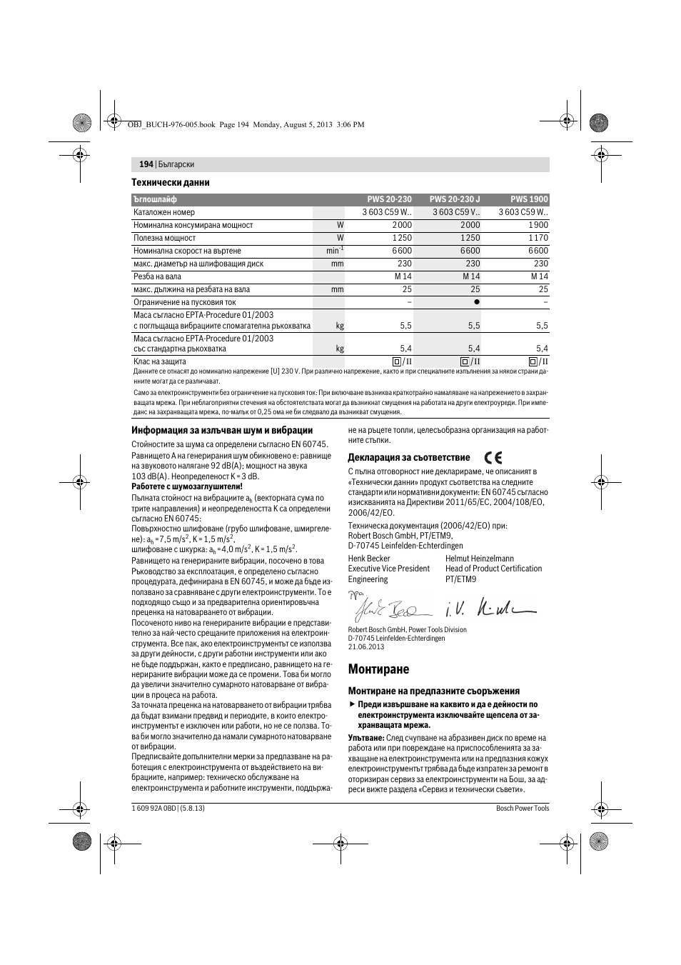 Монтиране | Bosch PWS 20-230 J User Manual | Page 194 / 267