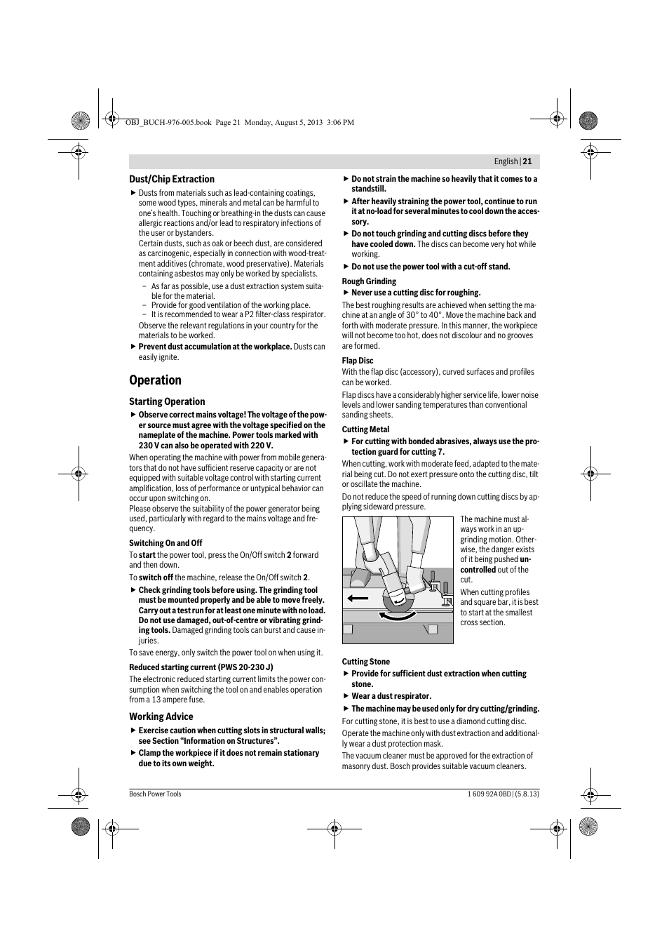 Operation | Bosch PWS 20-230 J User Manual | Page 21 / 267