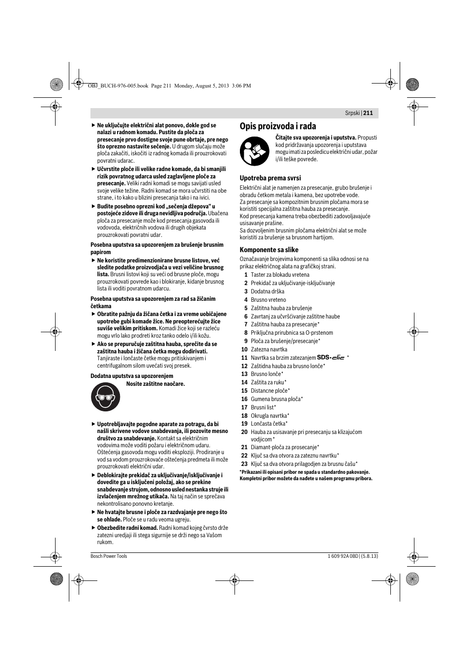 Opis proizvoda i rada | Bosch PWS 20-230 J User Manual | Page 211 / 267