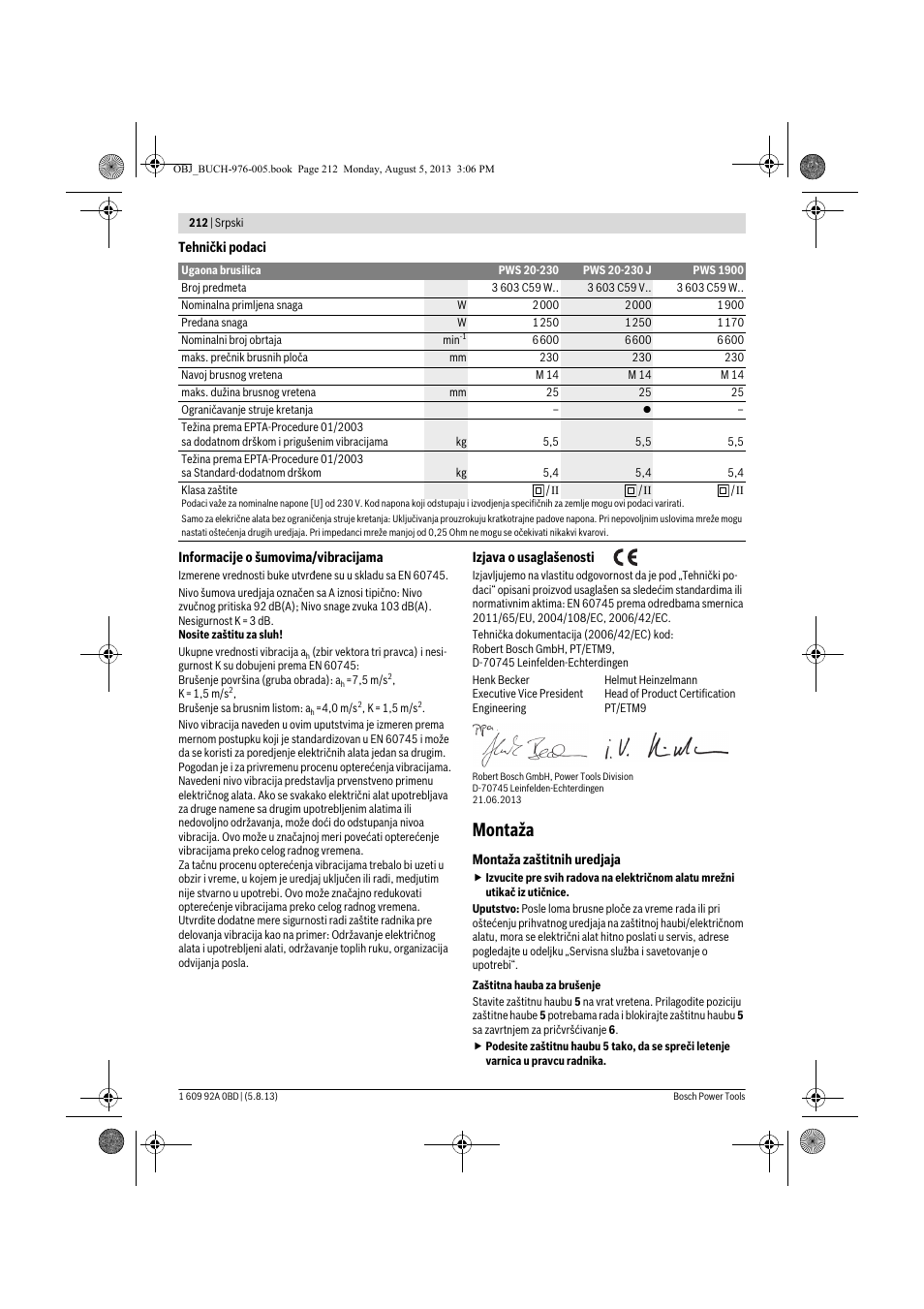 Montaža | Bosch PWS 20-230 J User Manual | Page 212 / 267