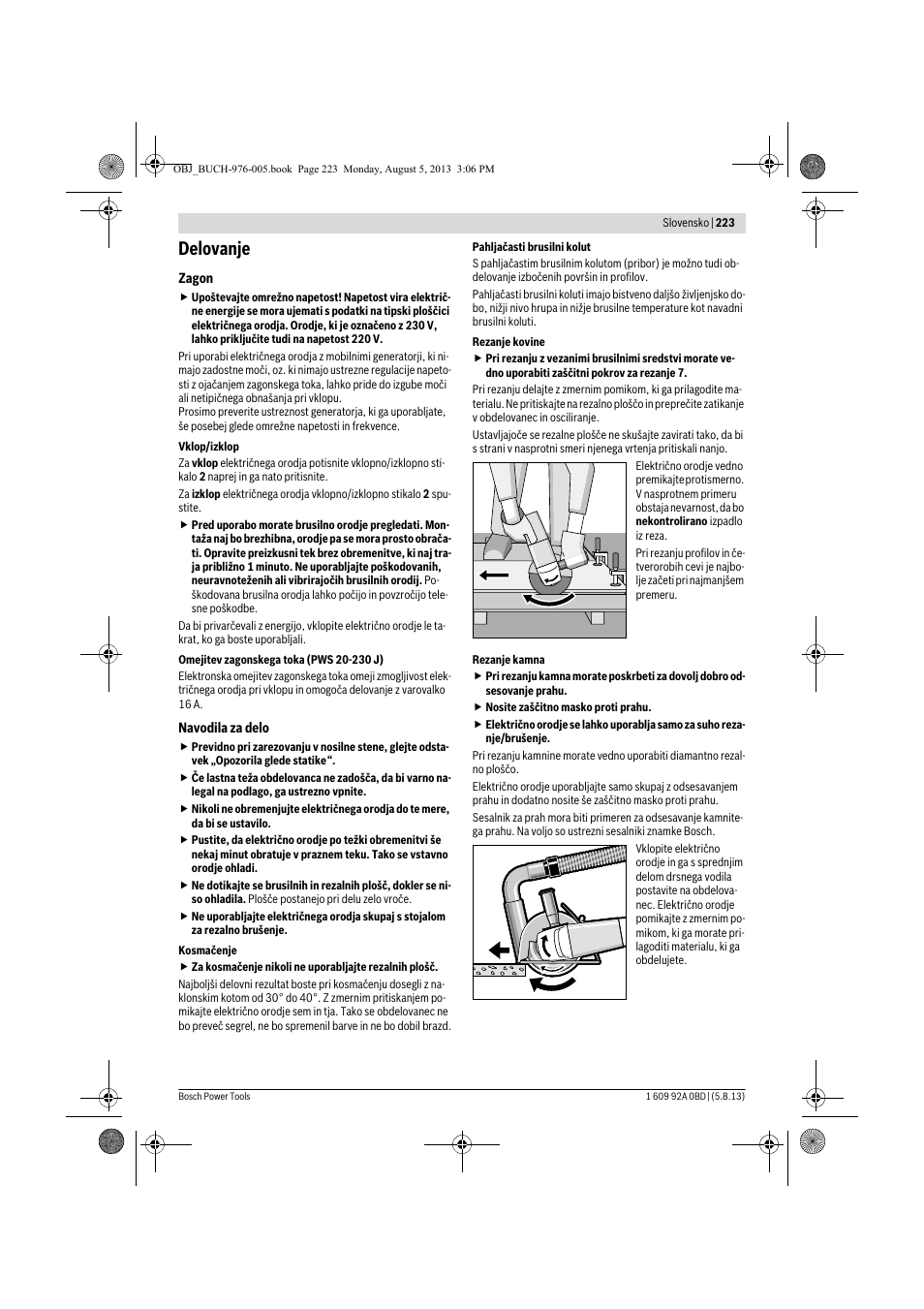 Delovanje | Bosch PWS 20-230 J User Manual | Page 223 / 267