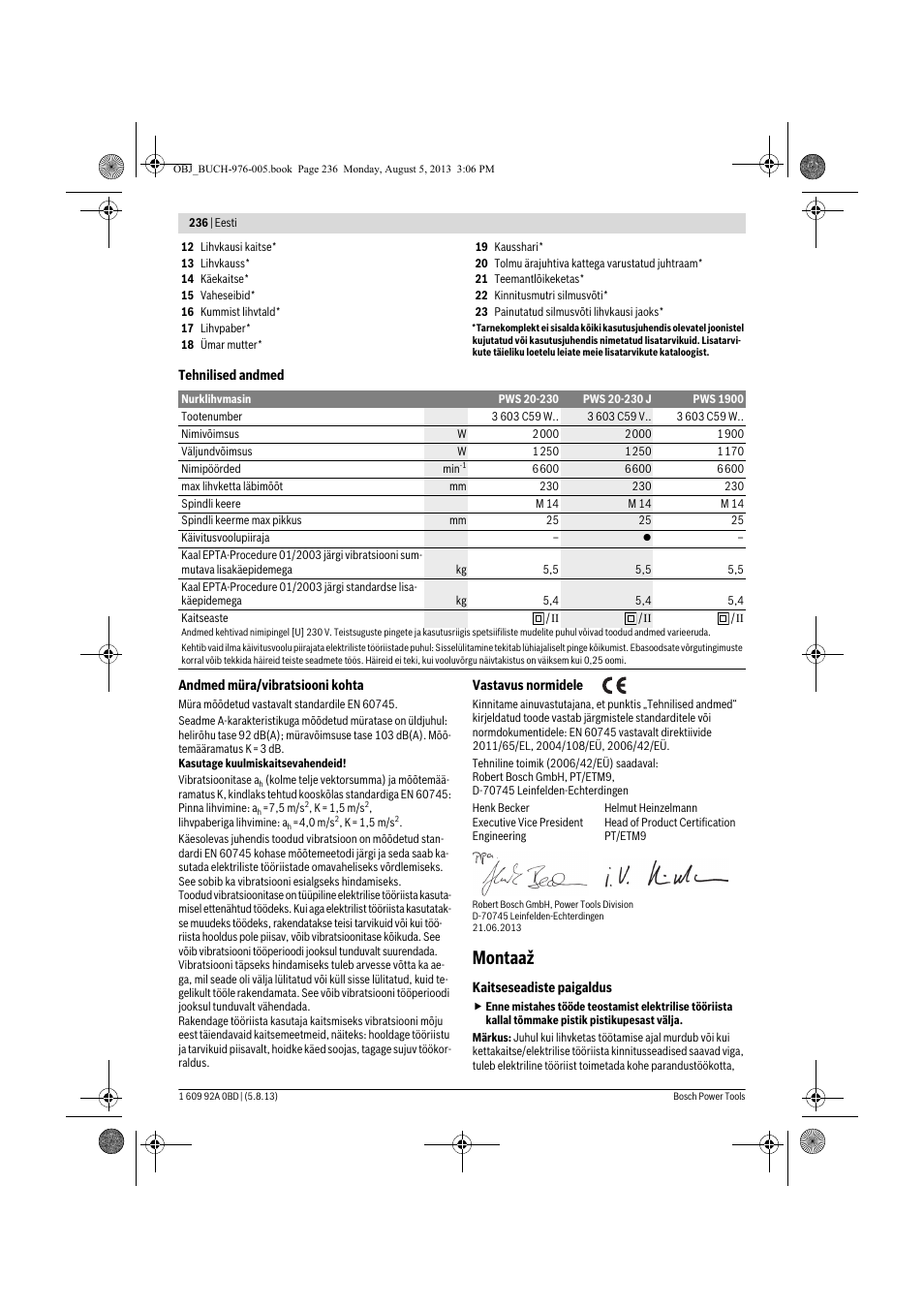 Montaaž | Bosch PWS 20-230 J User Manual | Page 236 / 267