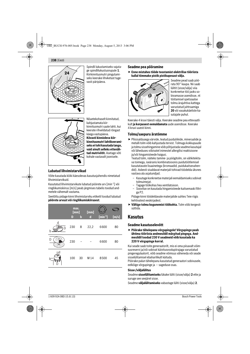 Kasutus | Bosch PWS 20-230 J User Manual | Page 238 / 267