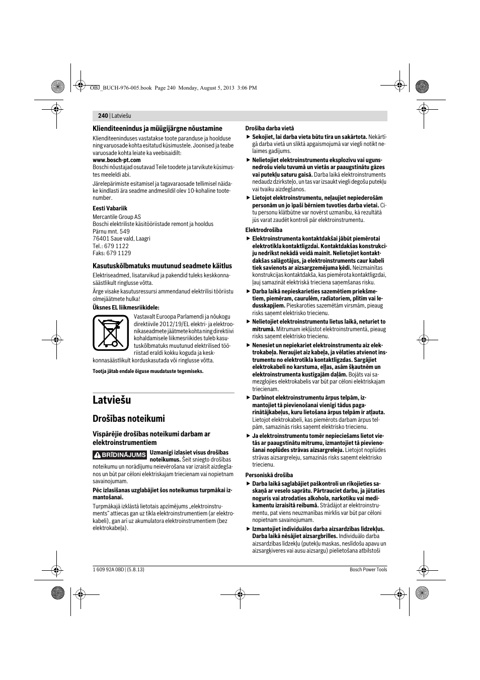 Latviešu | Bosch PWS 20-230 J User Manual | Page 240 / 267