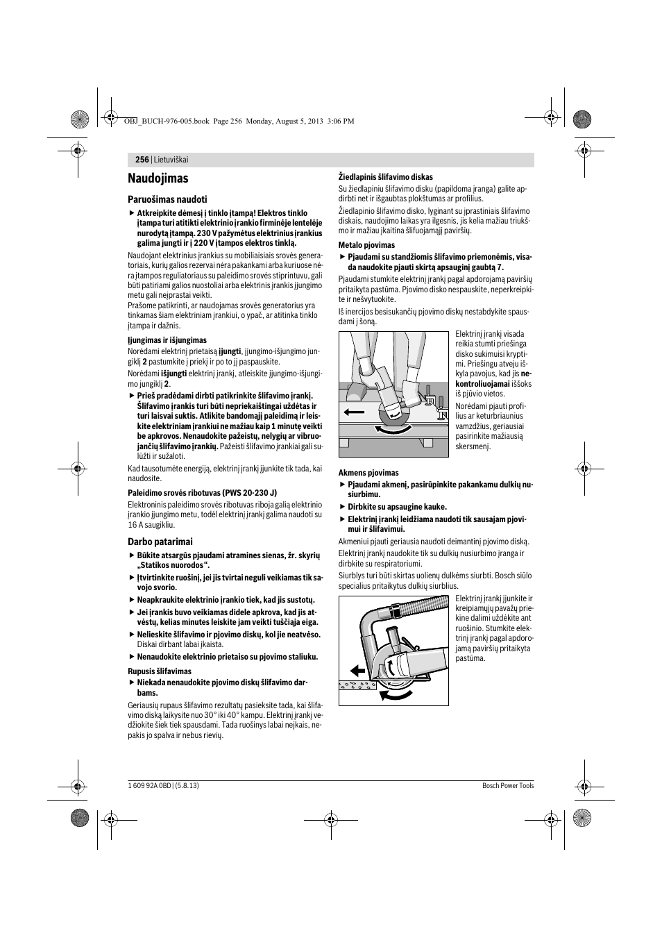 Naudojimas | Bosch PWS 20-230 J User Manual | Page 256 / 267