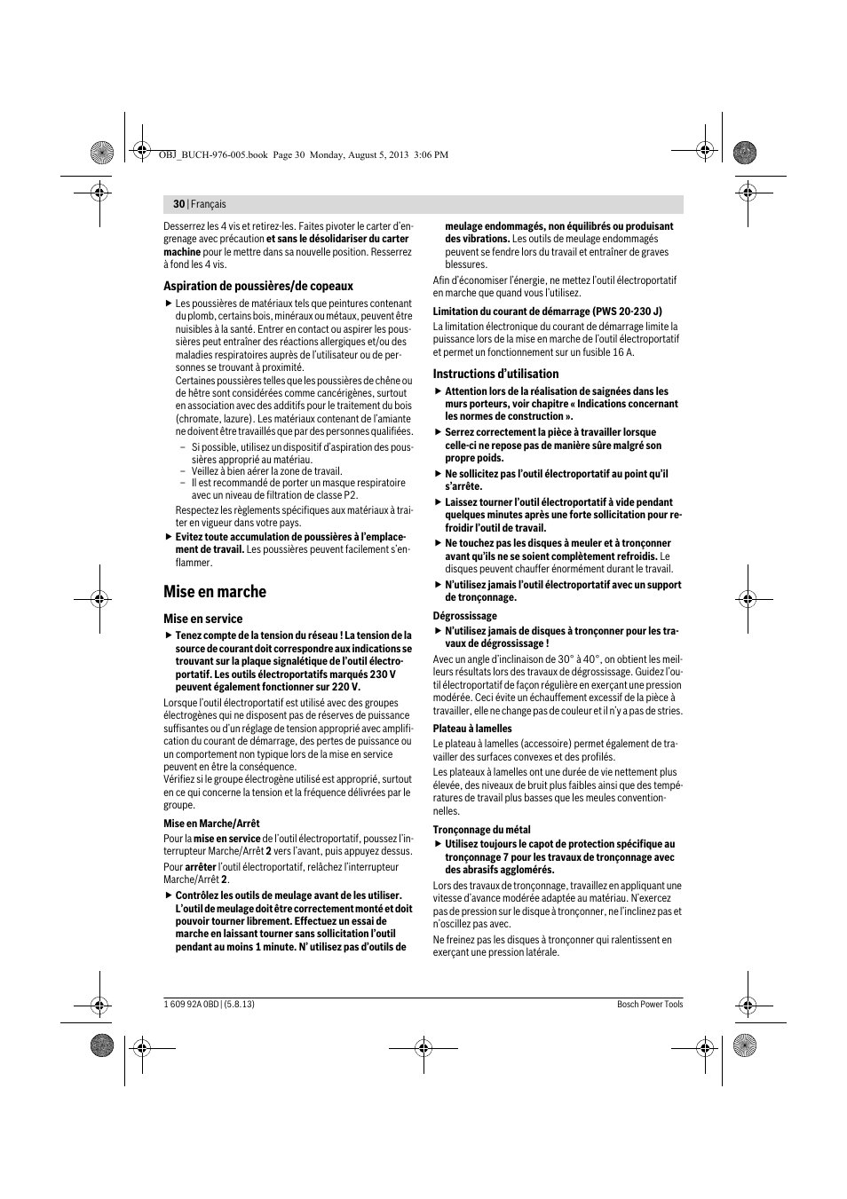 Mise en marche | Bosch PWS 20-230 J User Manual | Page 30 / 267