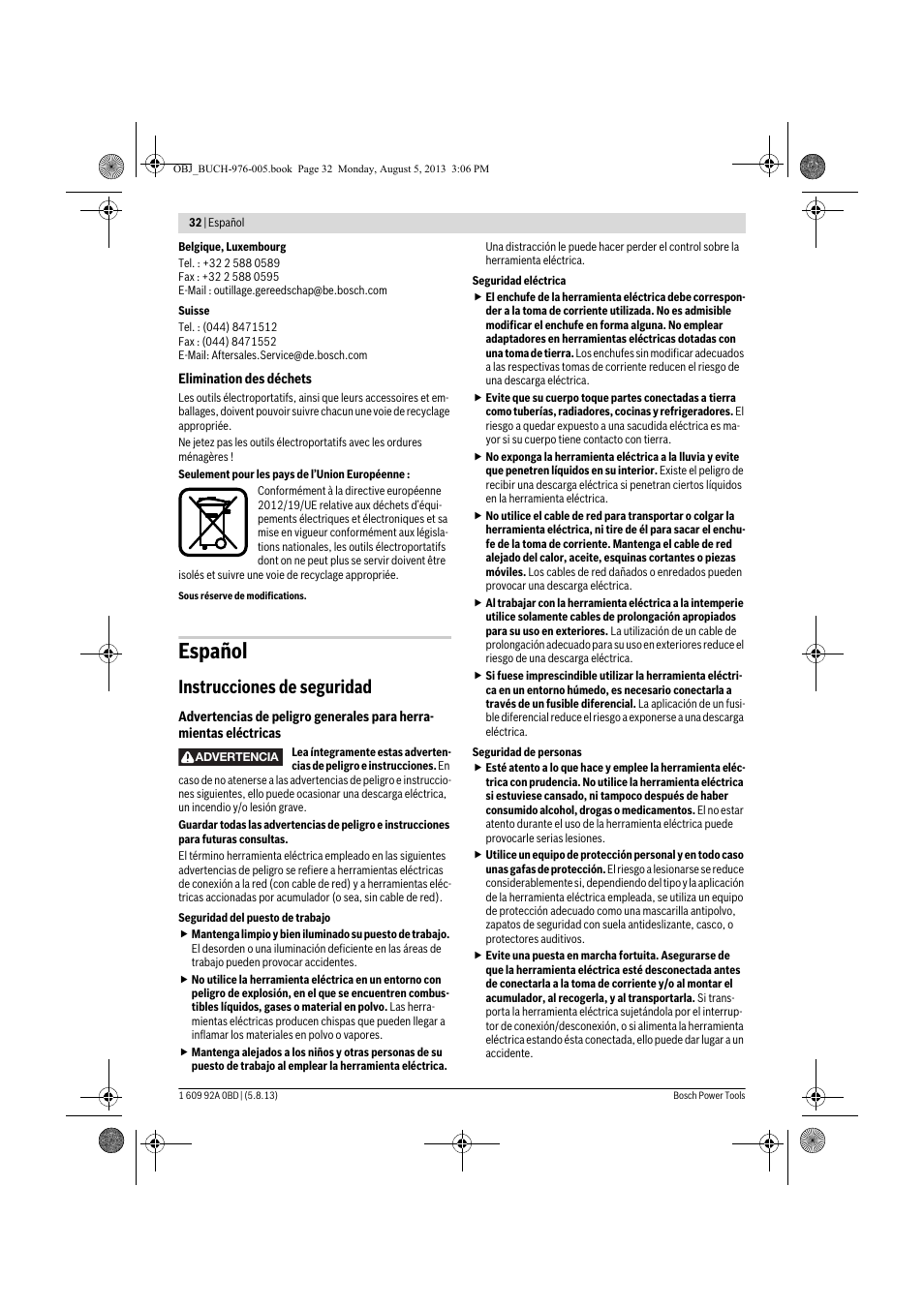 Español, Instrucciones de seguridad | Bosch PWS 20-230 J User Manual | Page 32 / 267