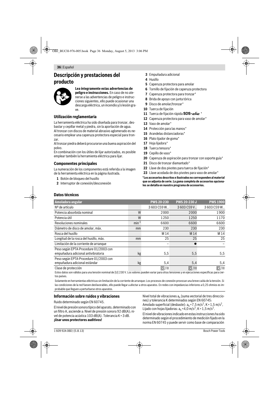 Descripción y prestaciones del producto | Bosch PWS 20-230 J User Manual | Page 36 / 267