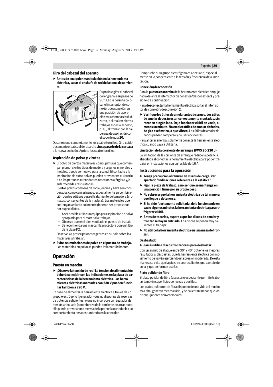 Operación | Bosch PWS 20-230 J User Manual | Page 39 / 267