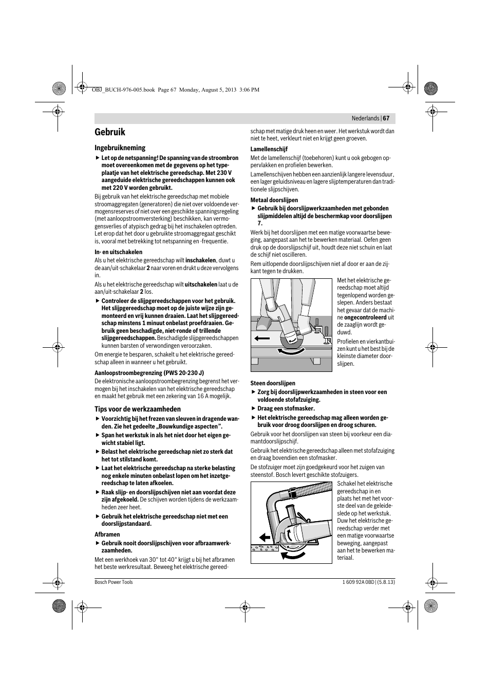 Gebruik | Bosch PWS 20-230 J User Manual | Page 67 / 267