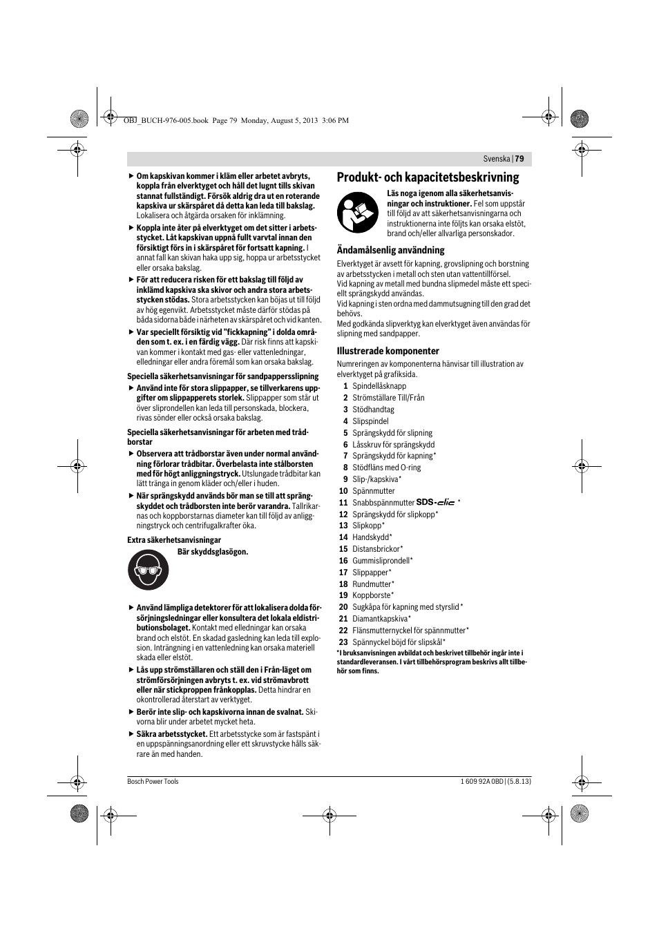 Produkt- och kapacitetsbeskrivning | Bosch PWS 20-230 J User Manual | Page 79 / 267