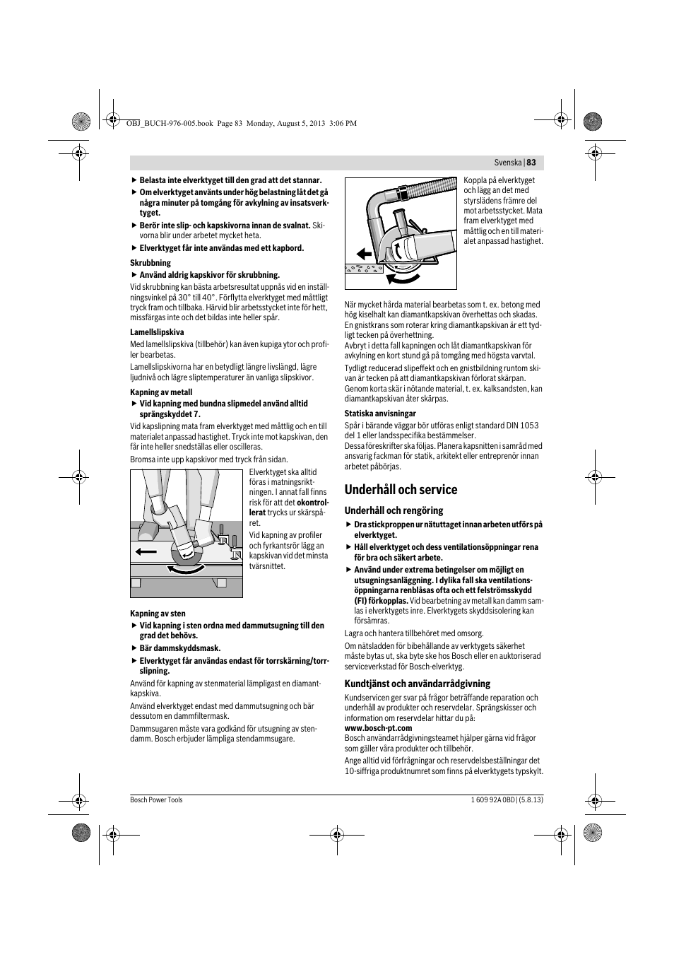 Underhåll och service | Bosch PWS 20-230 J User Manual | Page 83 / 267