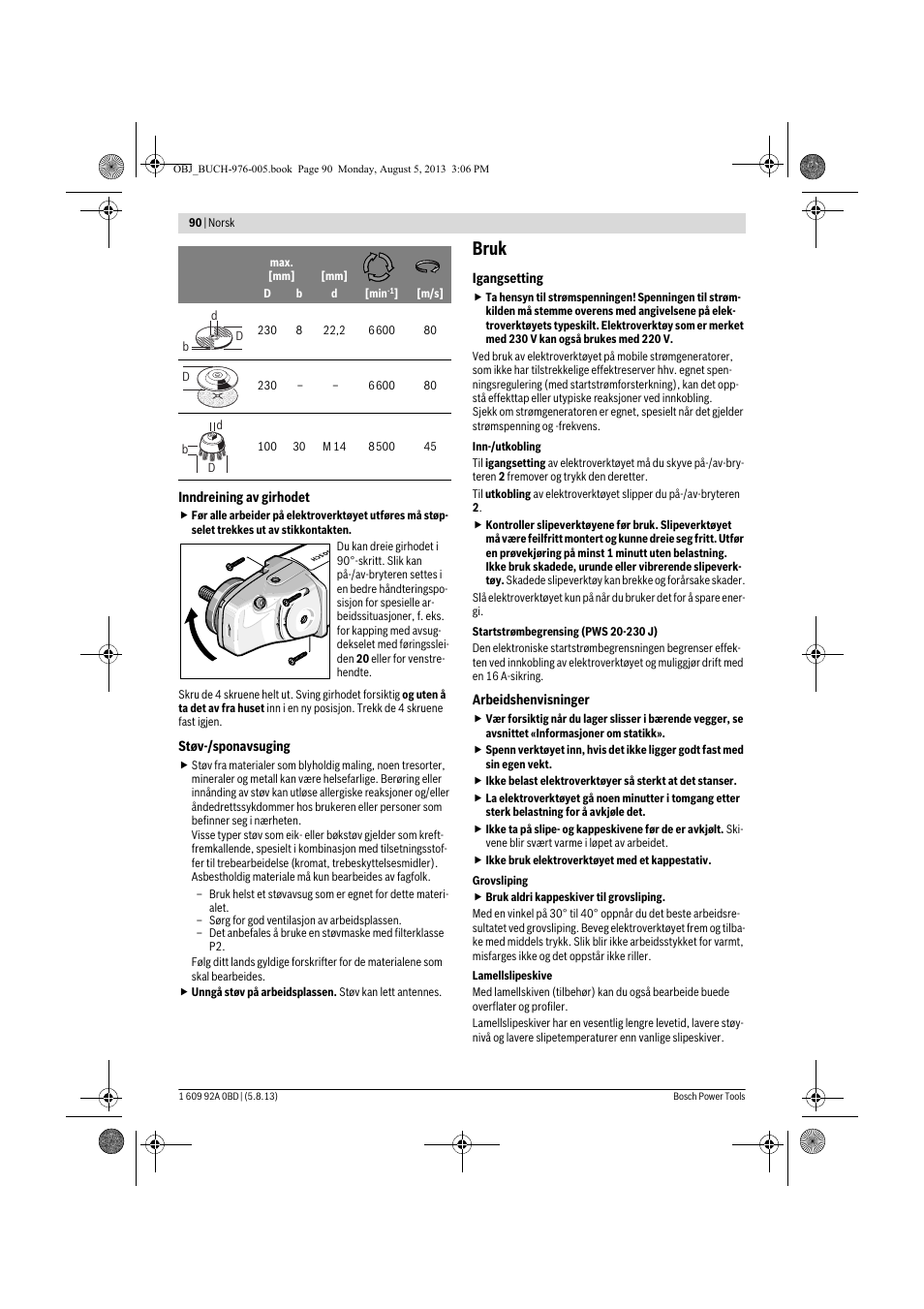 Bruk | Bosch PWS 20-230 J User Manual | Page 90 / 267