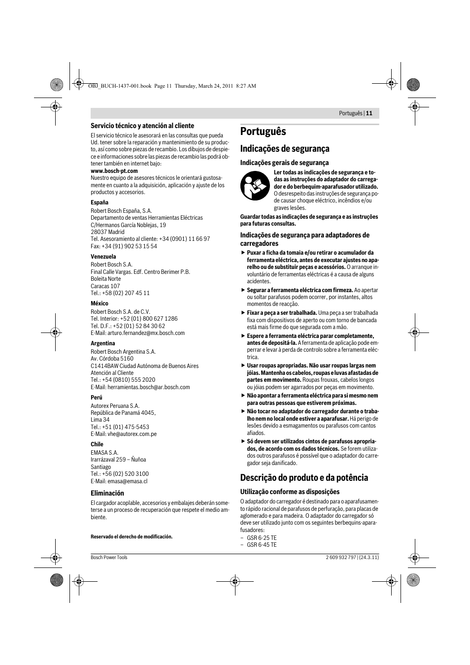 Português, Indicações de segurança, Descrição do produto e da potência | Bosch MA 55 Professional User Manual | Page 11 / 53