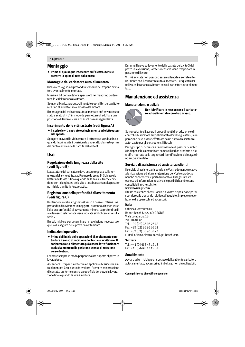 Montaggio, Manutenzione ed assistenza | Bosch MA 55 Professional User Manual | Page 14 / 53