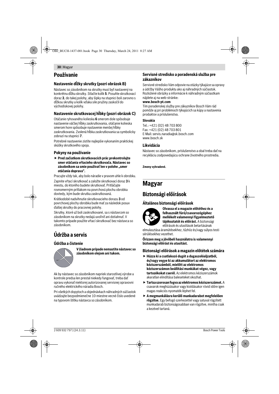 Magyar, Používanie, Údržba a servis | Biztonsági előírások | Bosch MA 55 Professional User Manual | Page 30 / 53