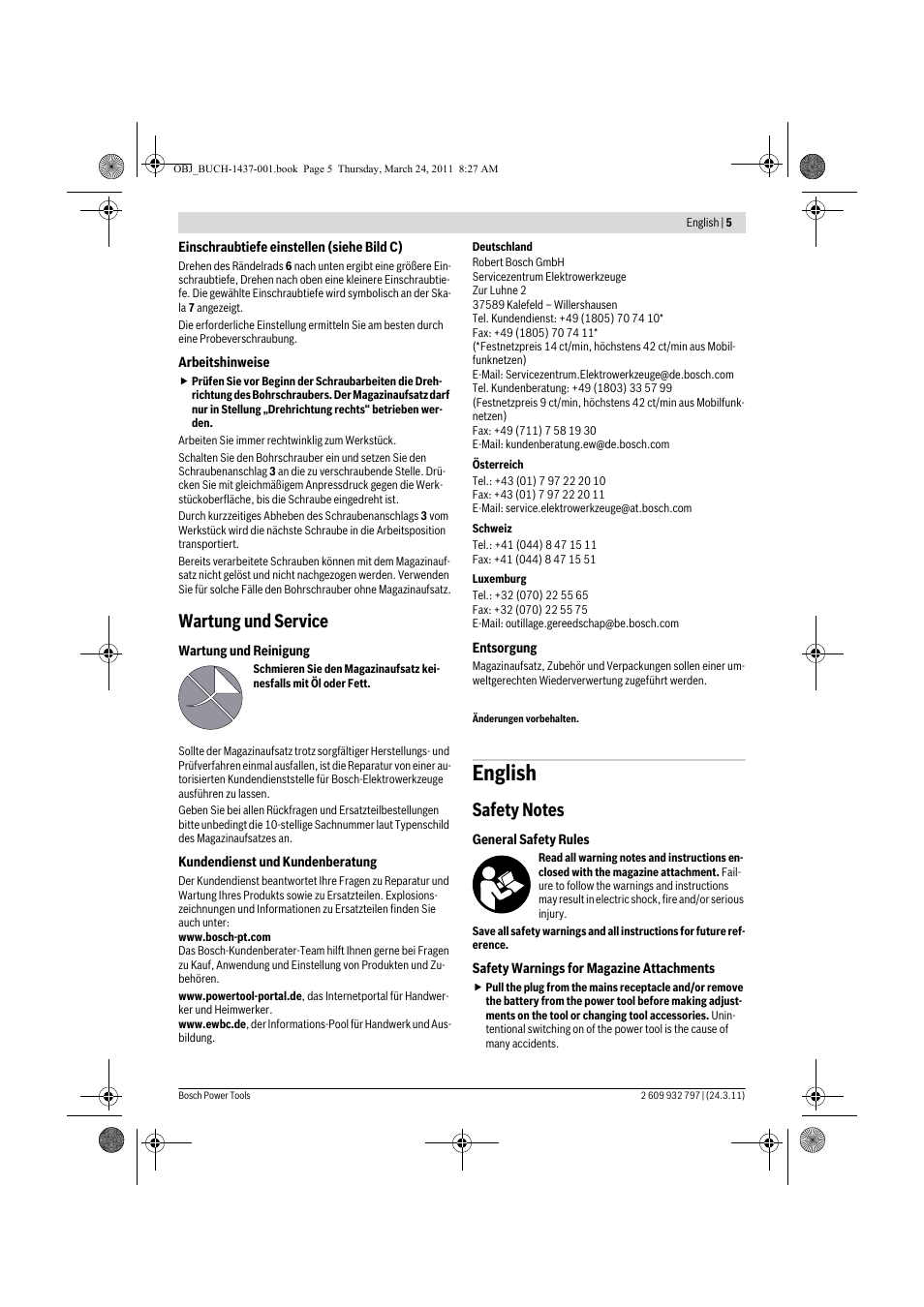 English, Wartung und service | Bosch MA 55 Professional User Manual | Page 5 / 53