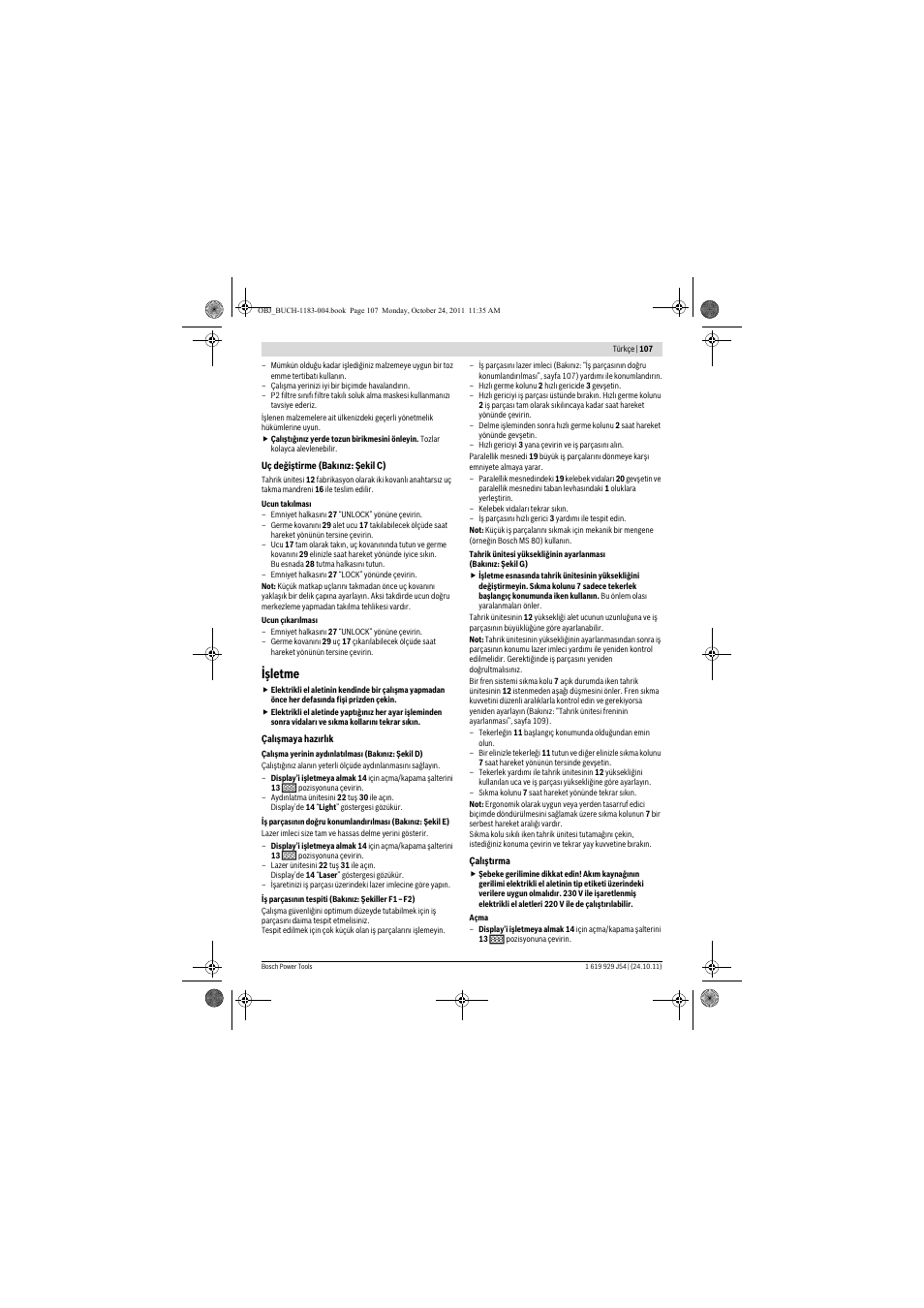 Işletme | Bosch PBD 40 User Manual | Page 107 / 221