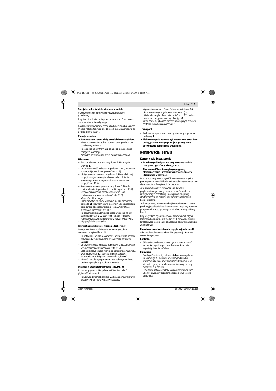 Konserwacja i serwis | Bosch PBD 40 User Manual | Page 117 / 221