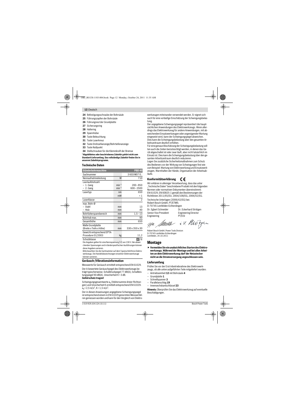 Montage | Bosch PBD 40 User Manual | Page 12 / 221