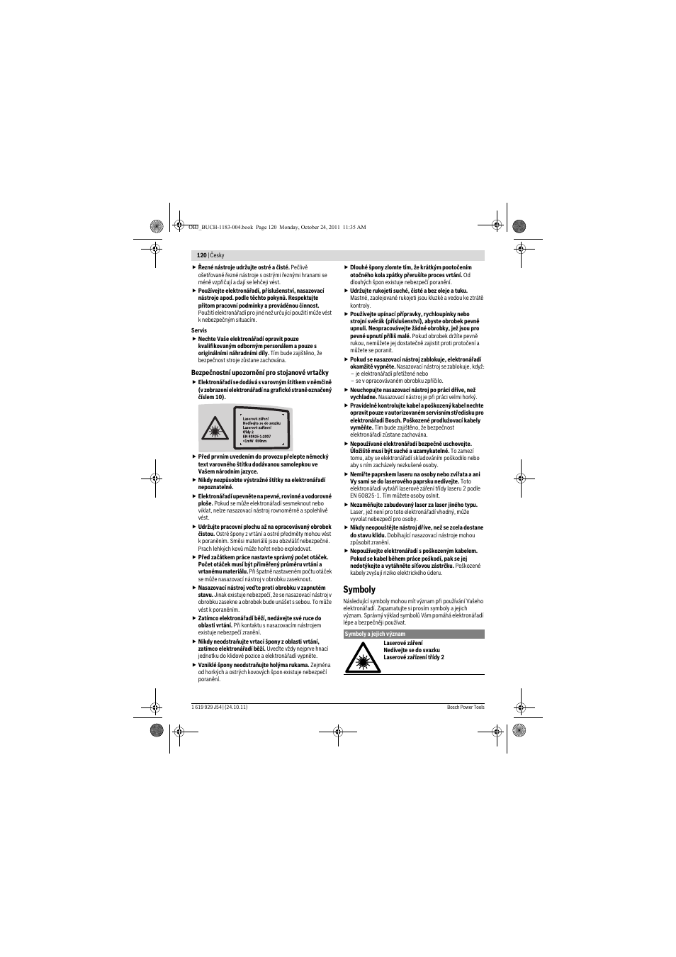 Symboly | Bosch PBD 40 User Manual | Page 120 / 221