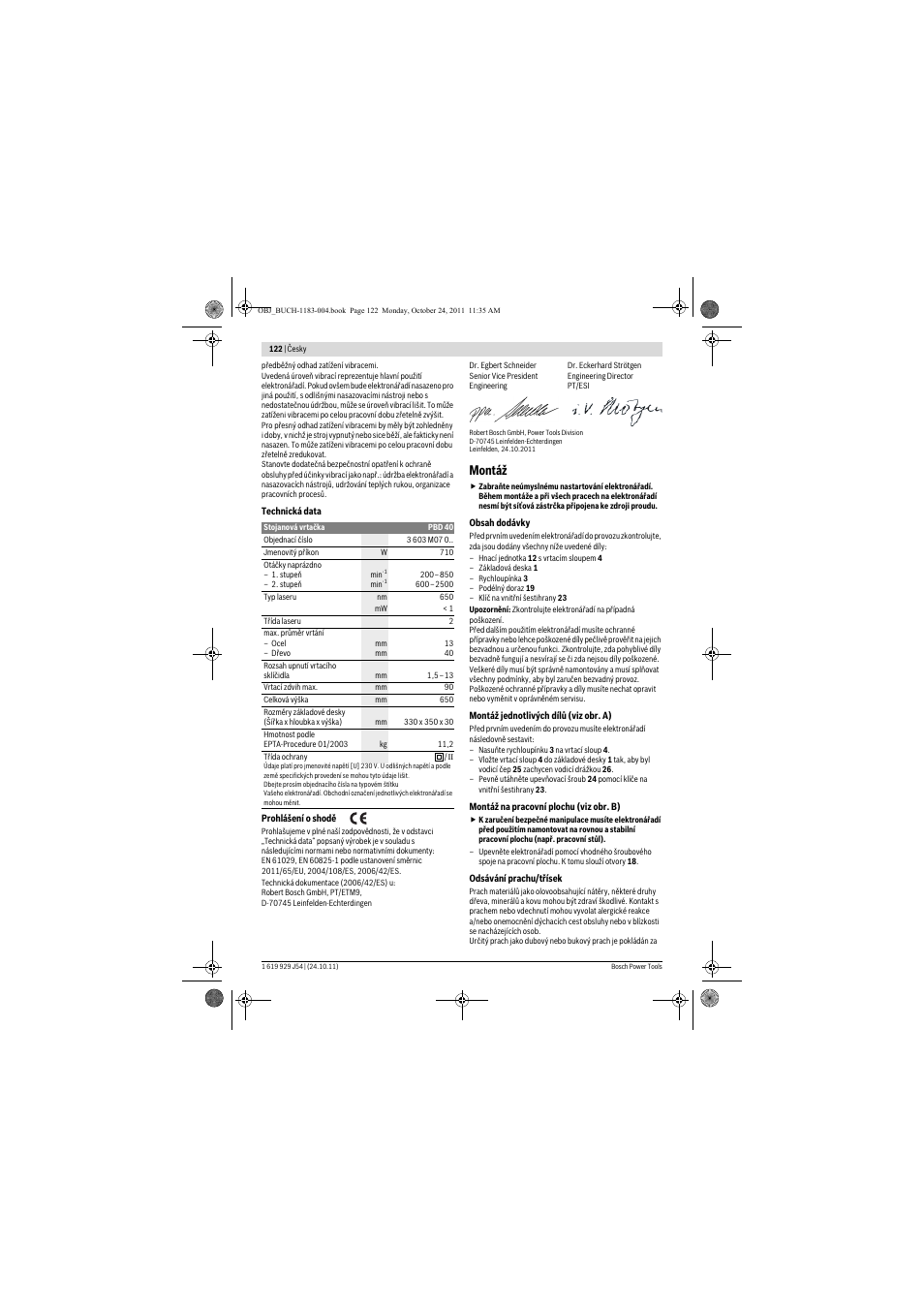 Montáž | Bosch PBD 40 User Manual | Page 122 / 221