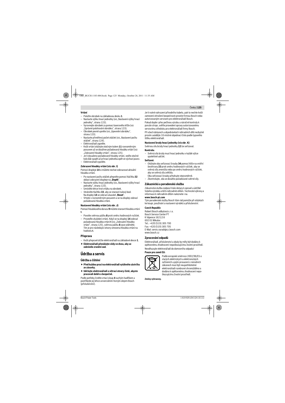 Údržba a servis | Bosch PBD 40 User Manual | Page 125 / 221