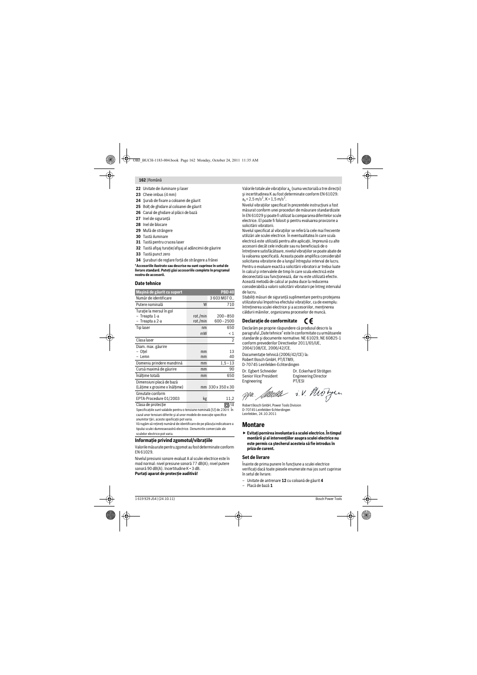 Montare | Bosch PBD 40 User Manual | Page 162 / 221