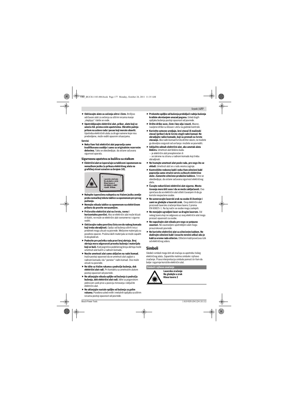 Simboli | Bosch PBD 40 User Manual | Page 177 / 221