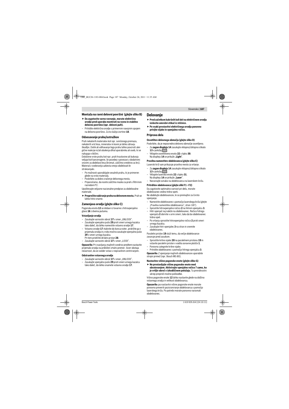 Delovanje | Bosch PBD 40 User Manual | Page 187 / 221