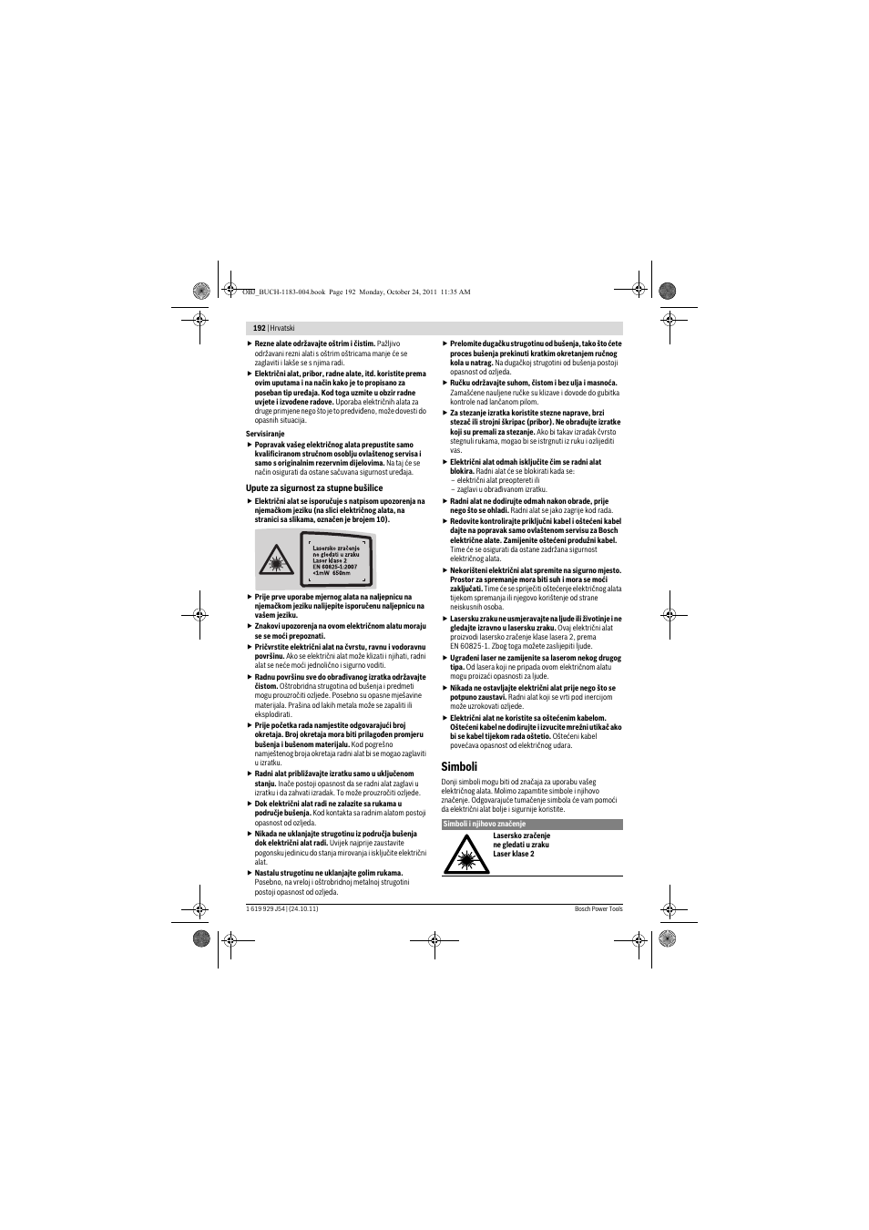 Simboli | Bosch PBD 40 User Manual | Page 192 / 221