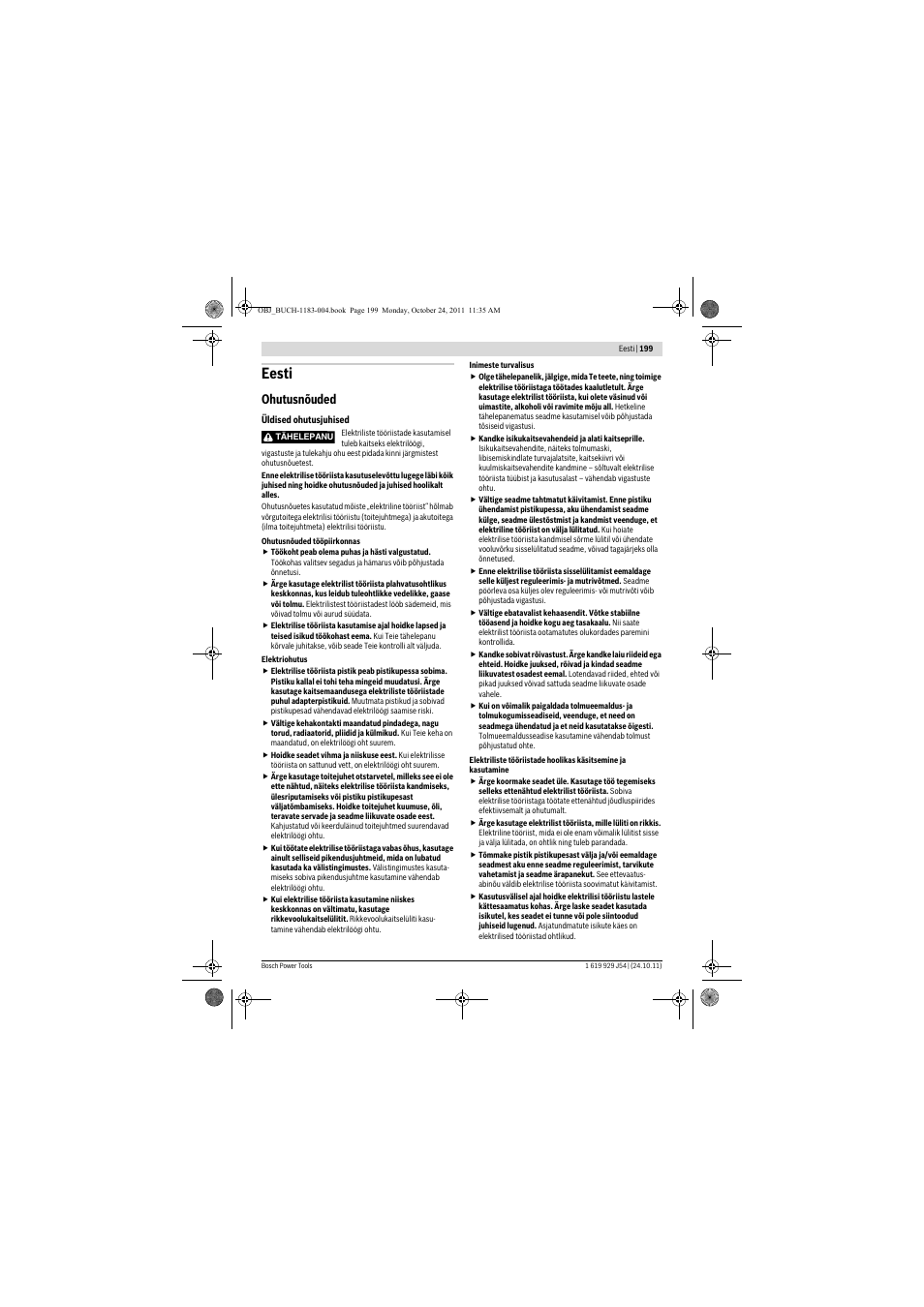 Eesti, Ohutusnõuded | Bosch PBD 40 User Manual | Page 199 / 221