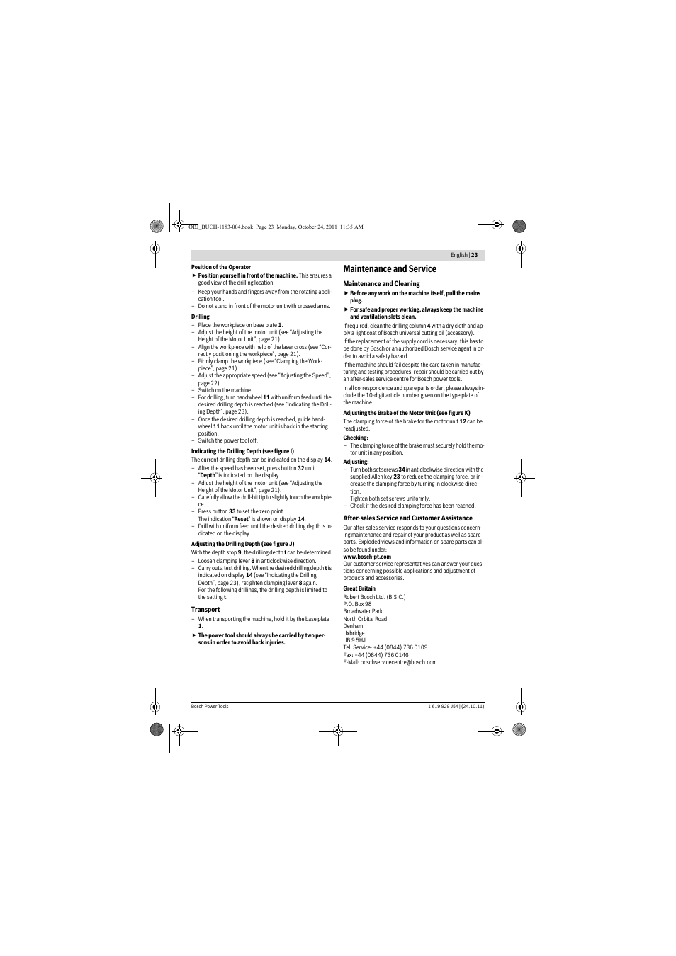 Maintenance and service | Bosch PBD 40 User Manual | Page 23 / 221