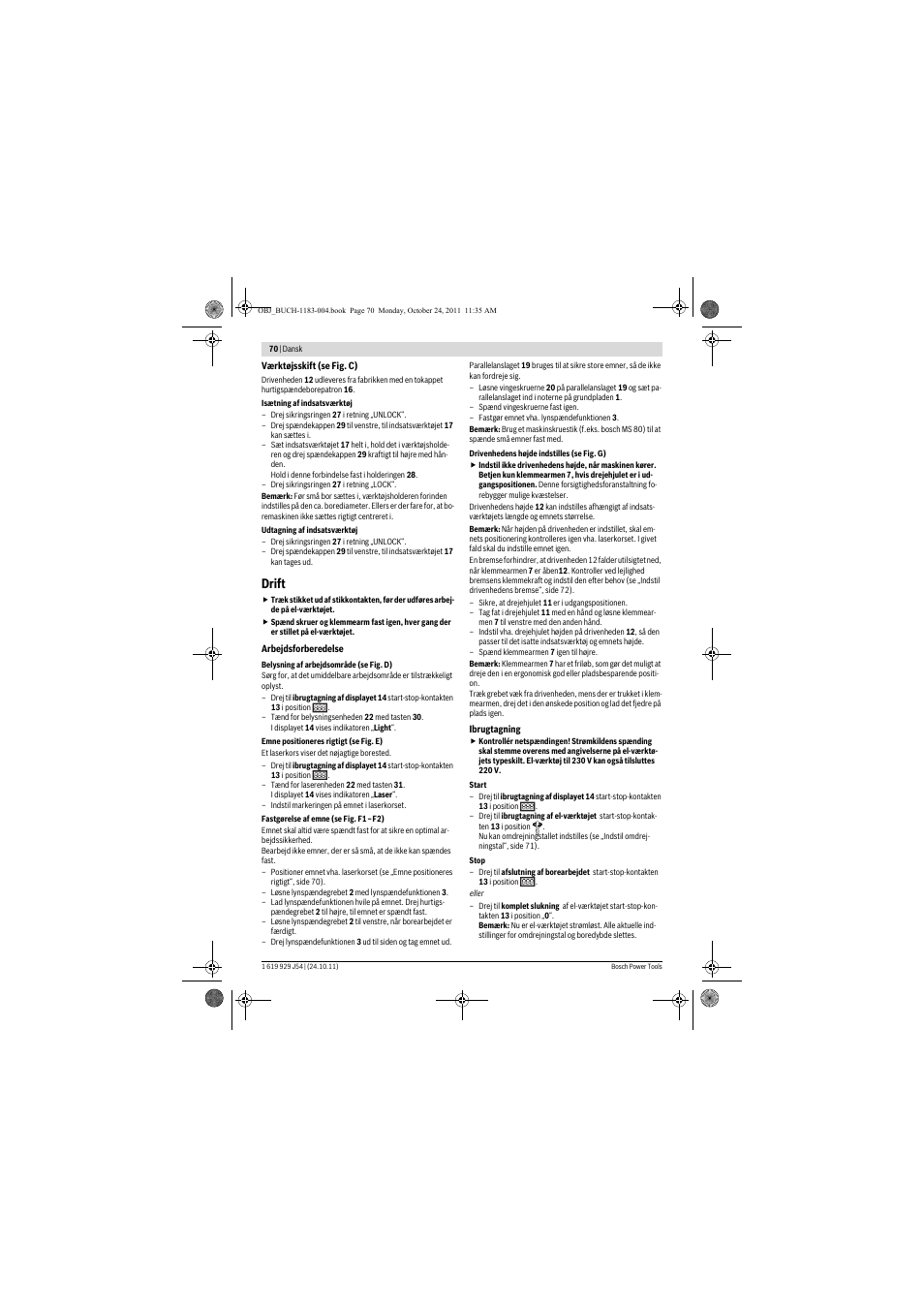 Drift | Bosch PBD 40 User Manual | Page 70 / 221