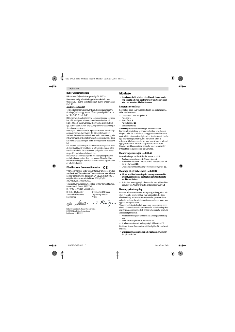 Montage | Bosch PBD 40 User Manual | Page 76 / 221