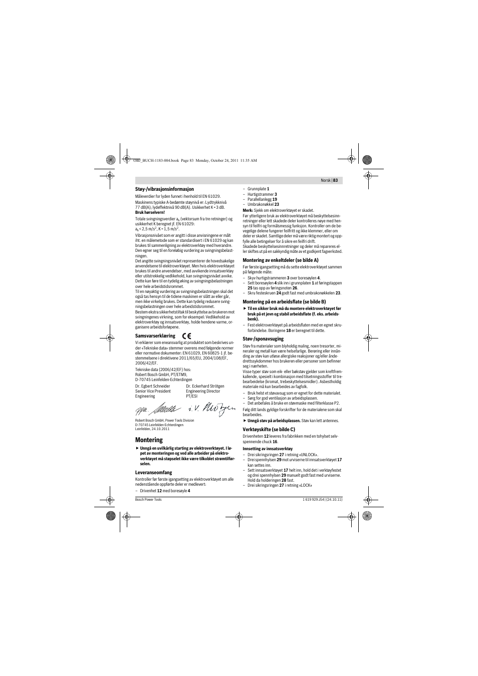 Montering | Bosch PBD 40 User Manual | Page 83 / 221