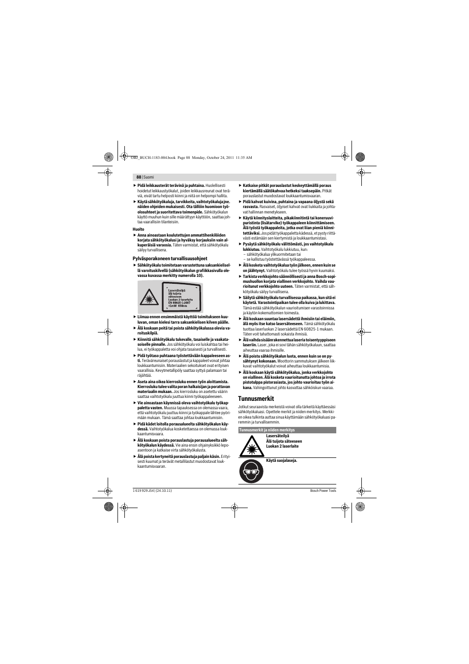 Tunnusmerkit | Bosch PBD 40 User Manual | Page 88 / 221