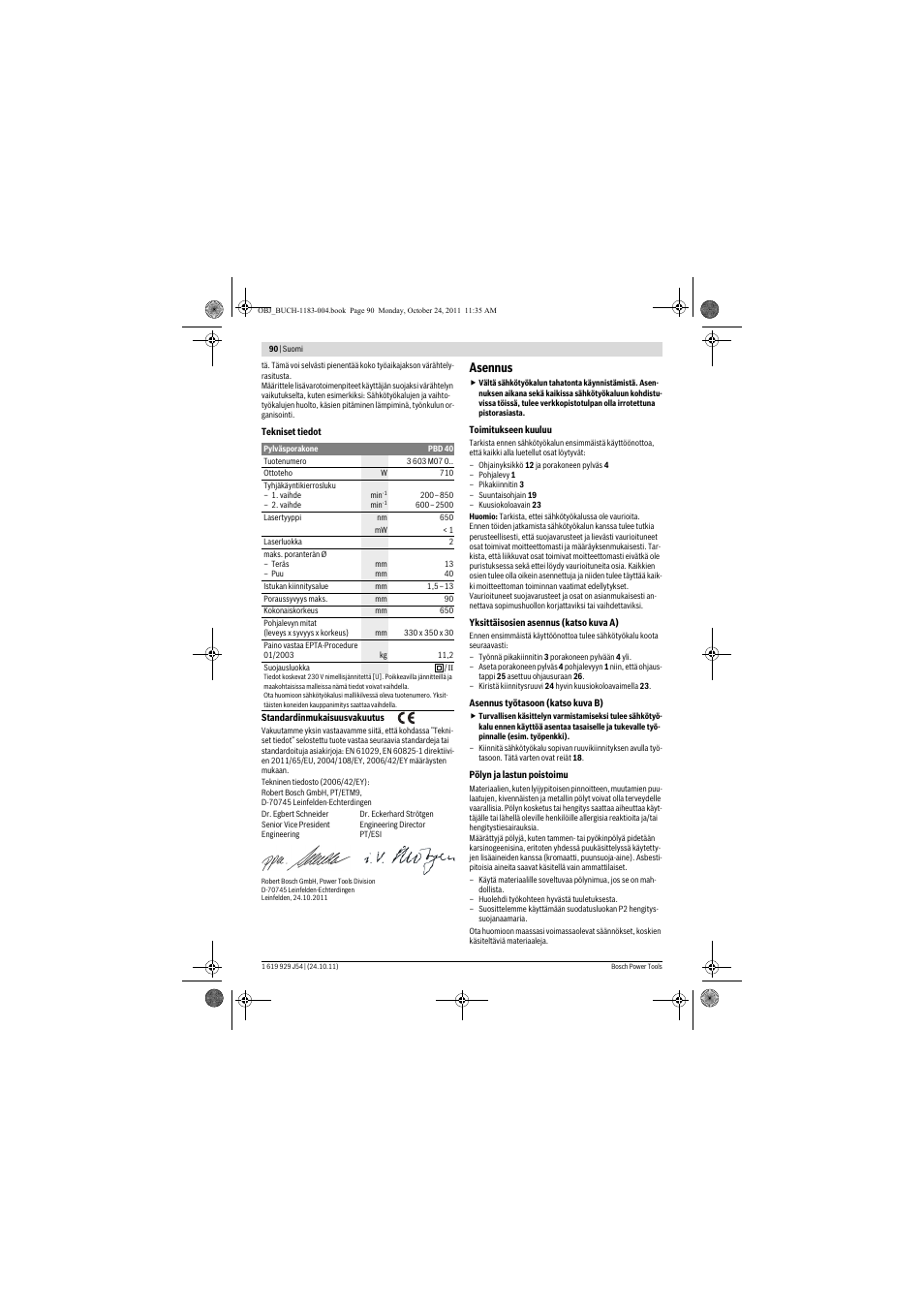 Asennus | Bosch PBD 40 User Manual | Page 90 / 221