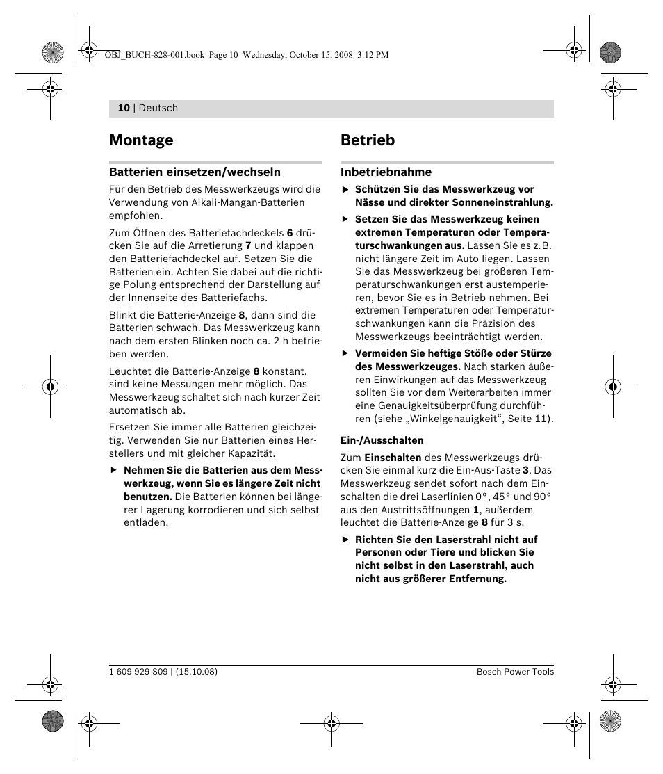 Montage, Betrieb | Bosch GTL 3 Professional User Manual | Page 10 / 368