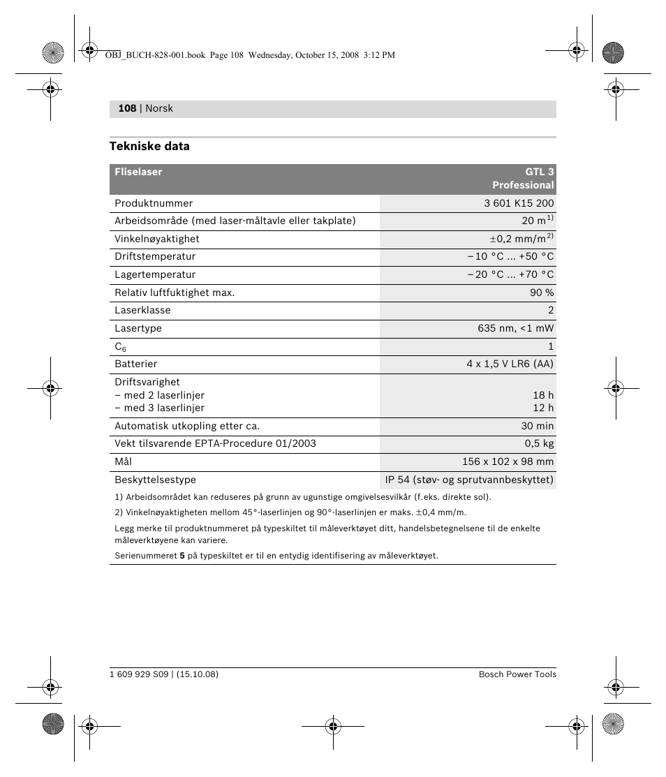 Bosch GTL 3 Professional User Manual | Page 108 / 368