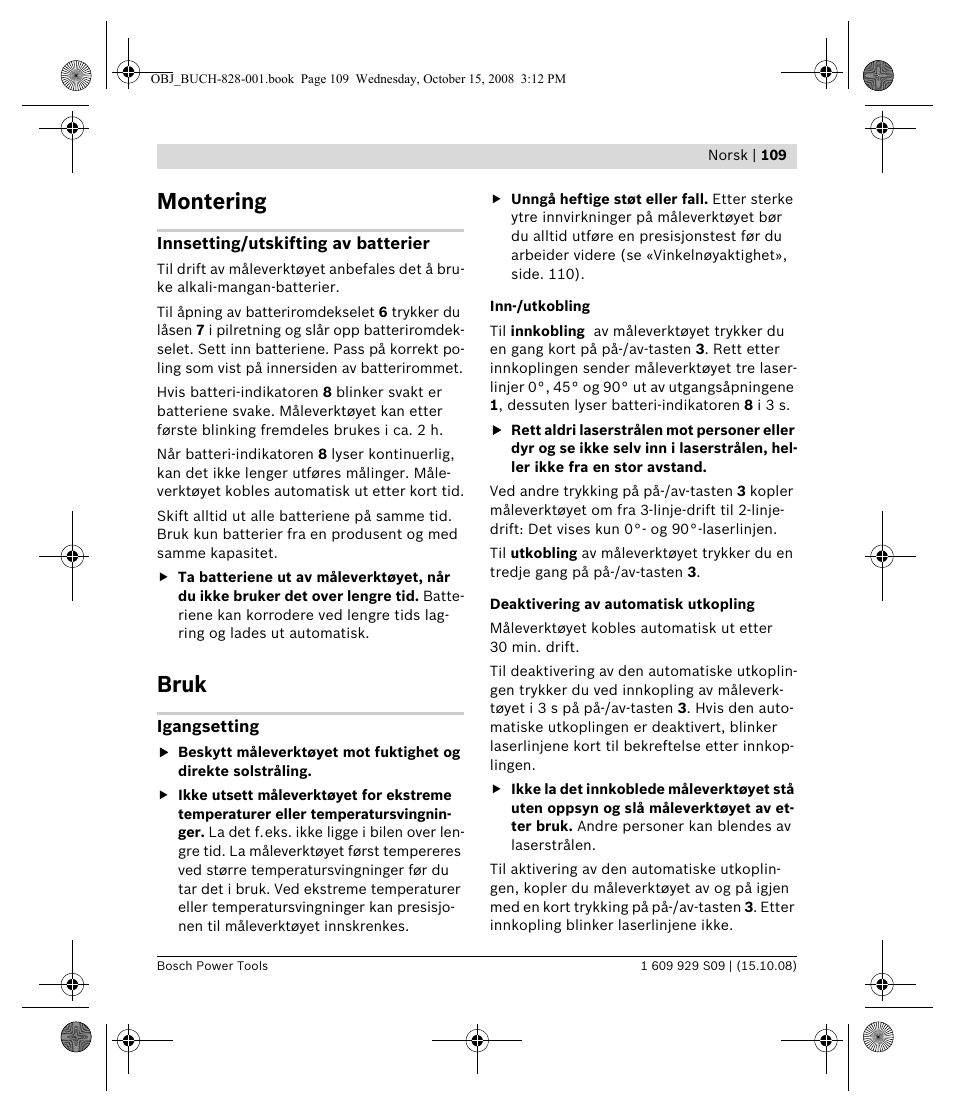 Montering, Bruk | Bosch GTL 3 Professional User Manual | Page 109 / 368