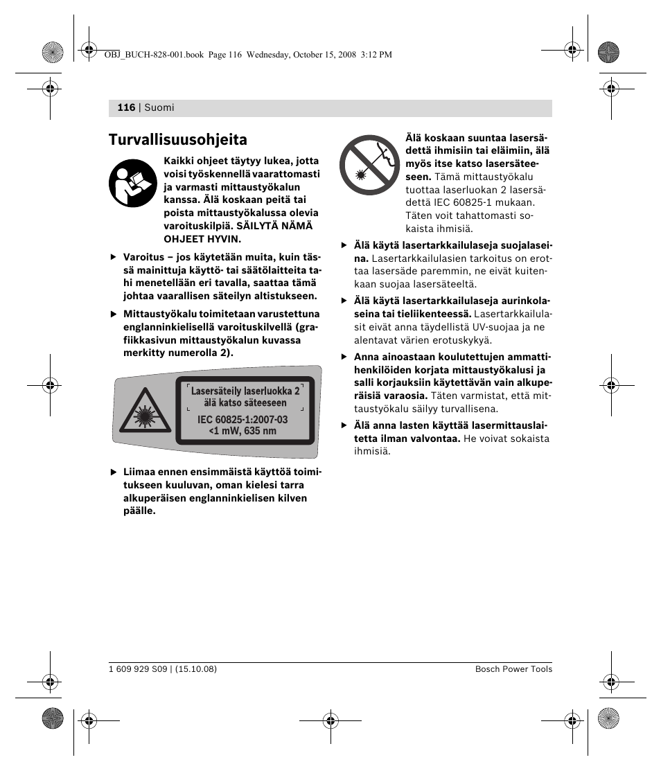 Turvallisuusohjeita | Bosch GTL 3 Professional User Manual | Page 116 / 368