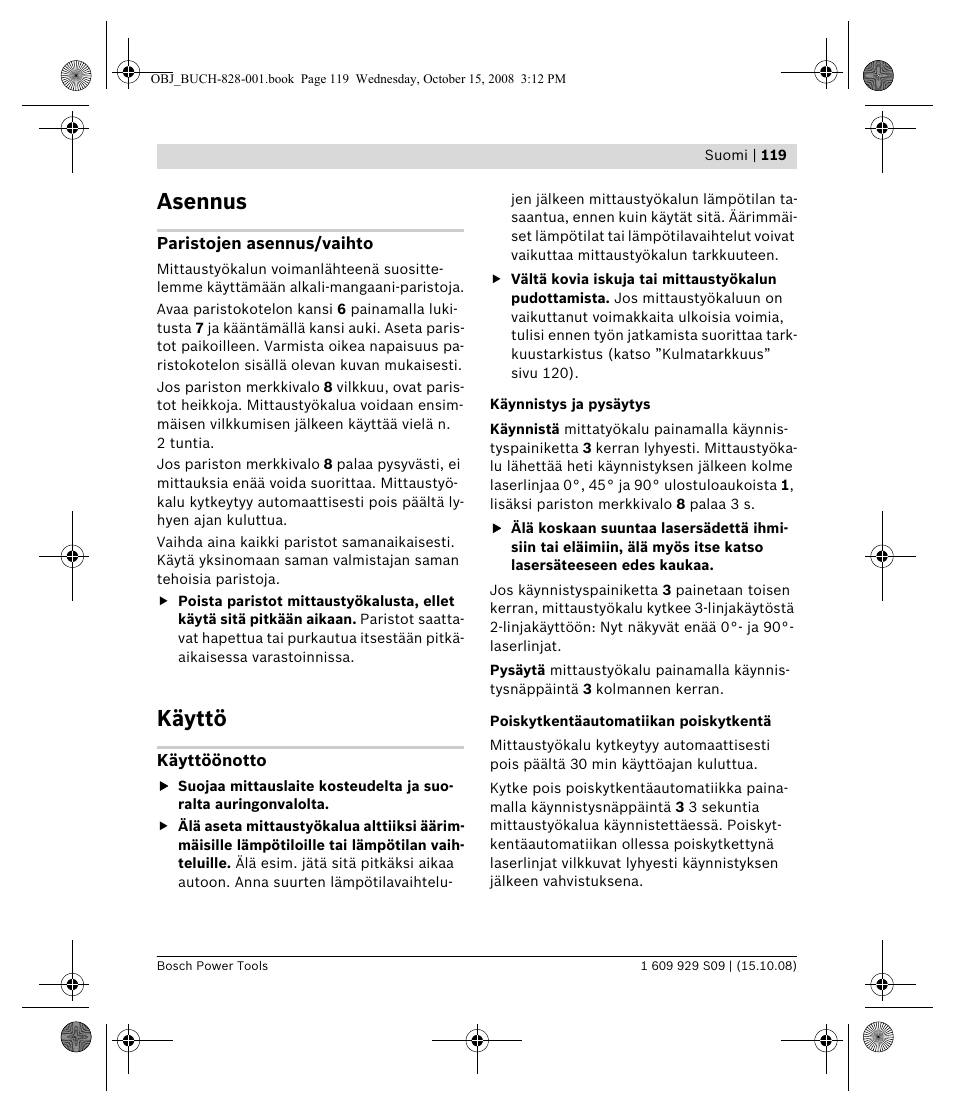 Asennus, Käyttö | Bosch GTL 3 Professional User Manual | Page 119 / 368