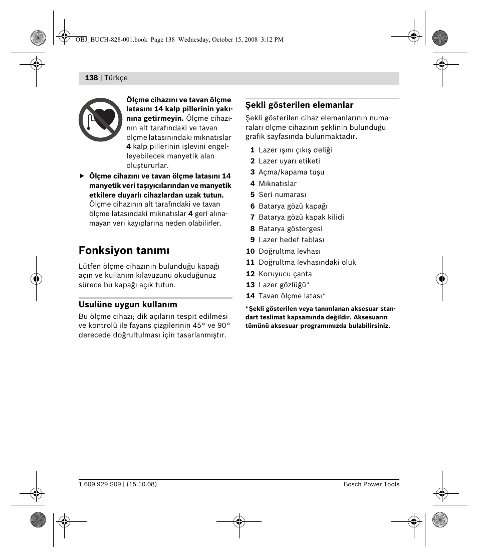 Fonksiyon tan m | Bosch GTL 3 Professional User Manual | Page 138 / 368