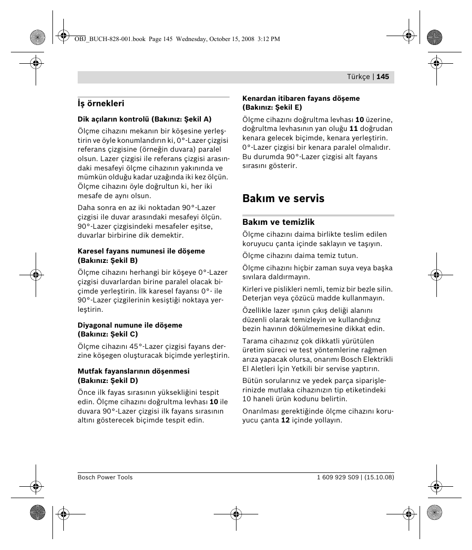 Bak m ve servis | Bosch GTL 3 Professional User Manual | Page 145 / 368