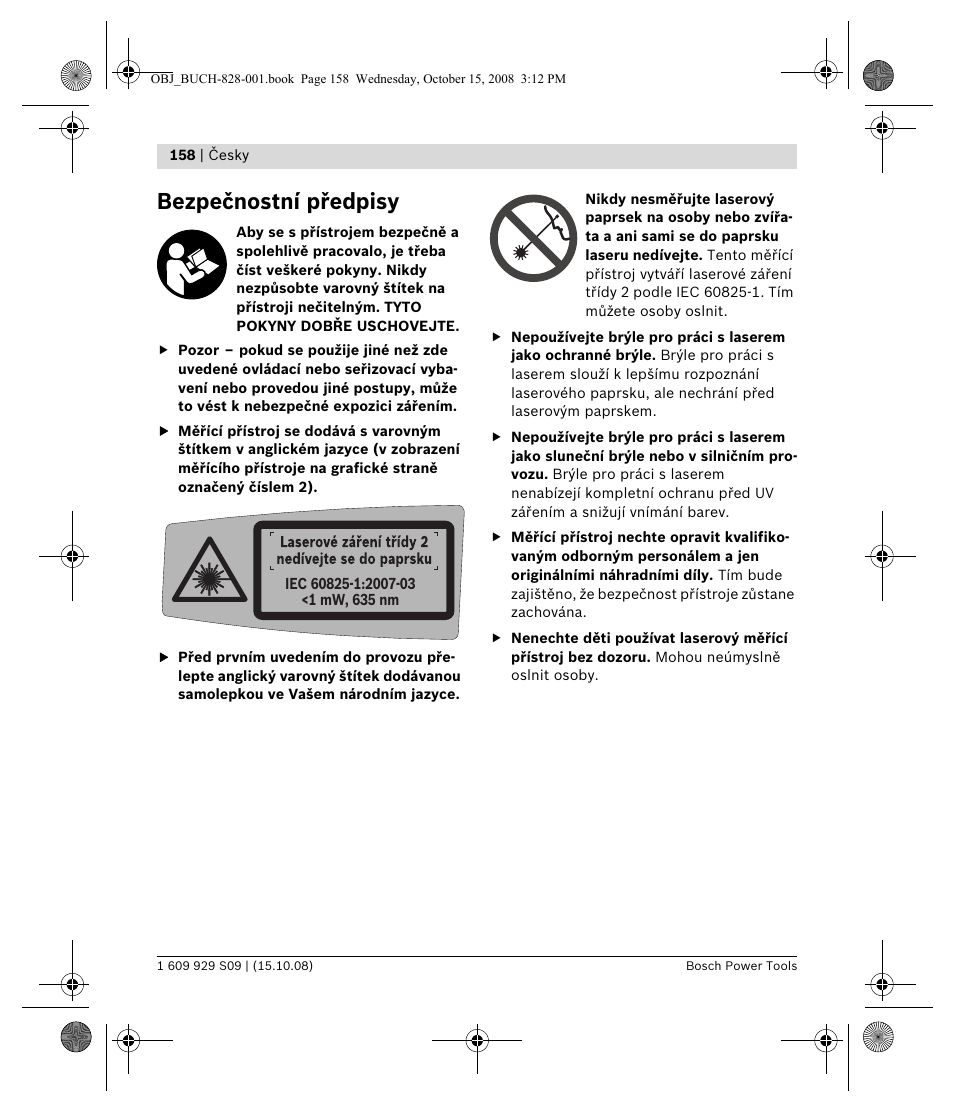 Bezpečnostní předpisy | Bosch GTL 3 Professional User Manual | Page 158 / 368