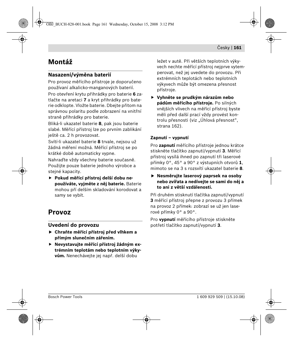 Montáž, Provoz | Bosch GTL 3 Professional User Manual | Page 161 / 368