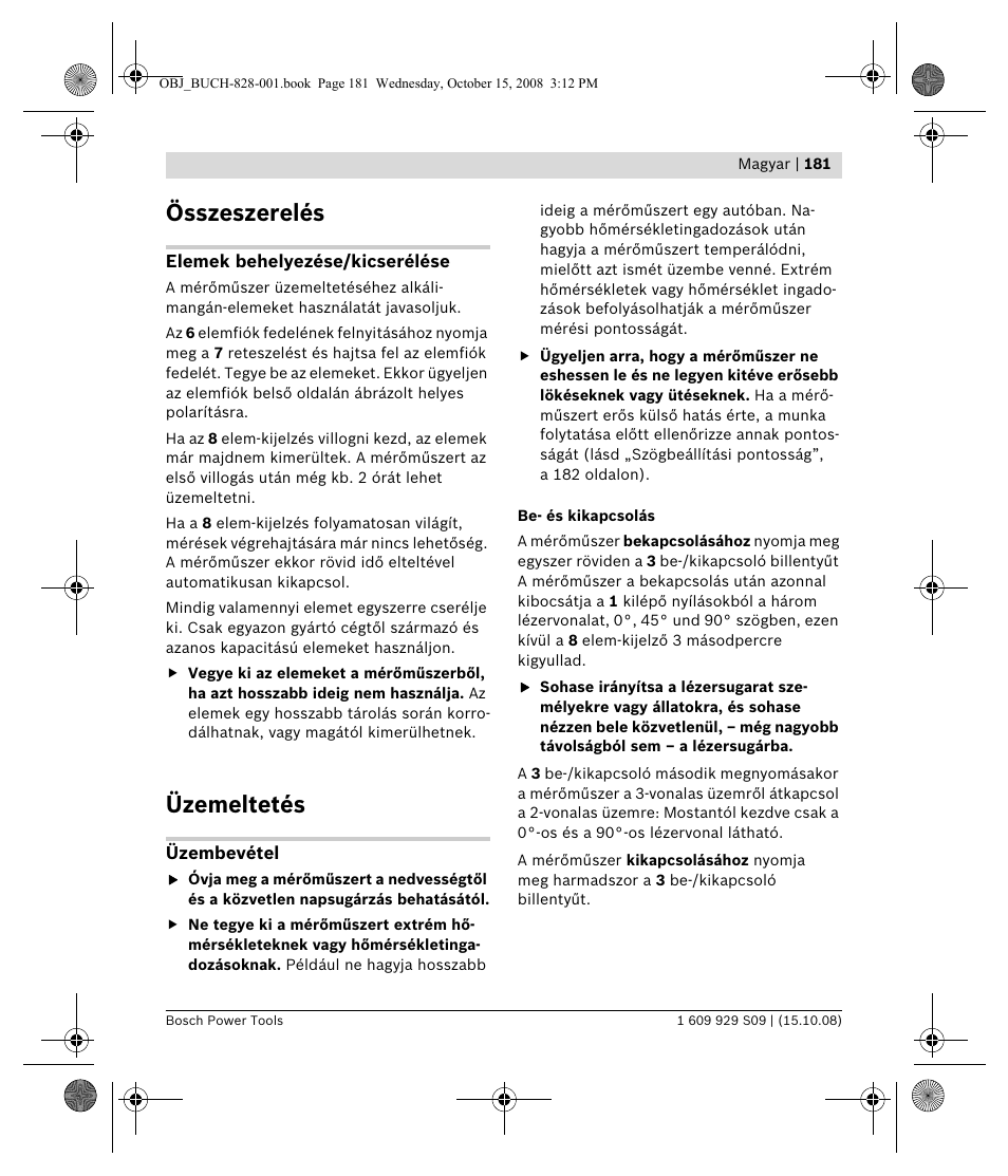 Összeszerelés, Üzemeltetés | Bosch GTL 3 Professional User Manual | Page 181 / 368