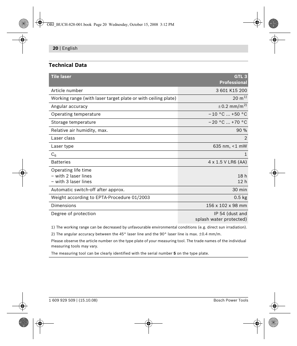 Bosch GTL 3 Professional User Manual | Page 20 / 368