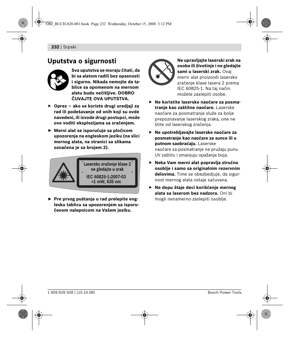Uputstva o sigurnosti | Bosch GTL 3 Professional User Manual | Page 232 / 368
